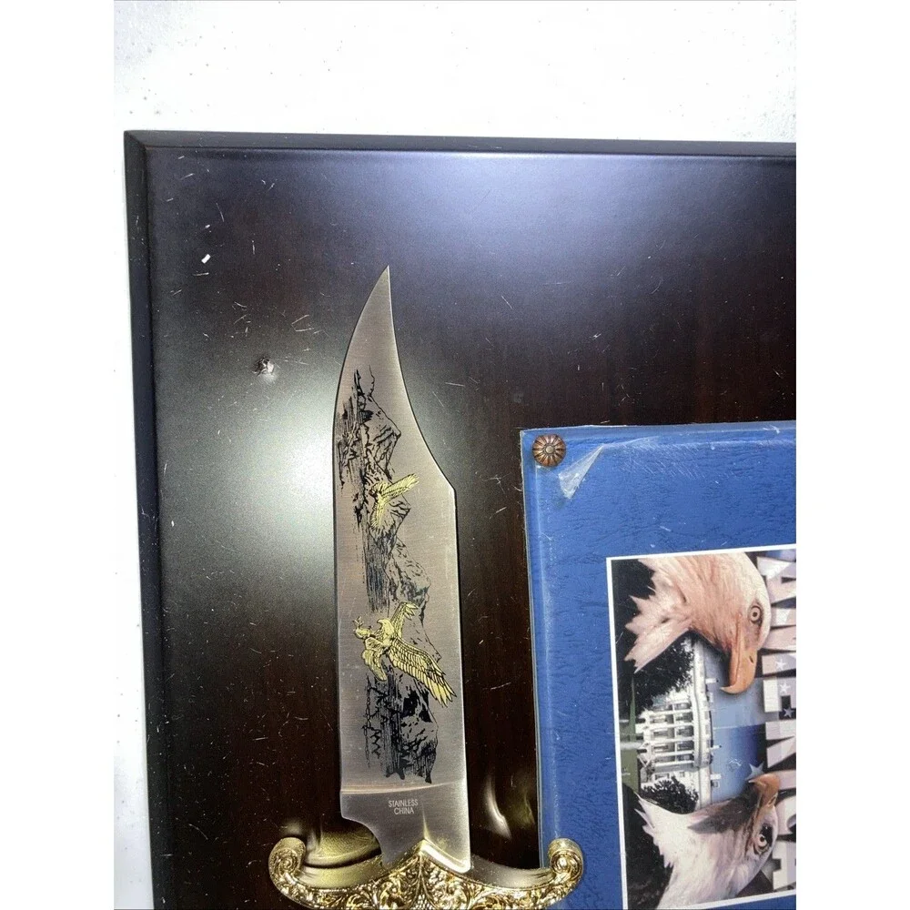 Bald eagle gold and silver with plaque hunting knife